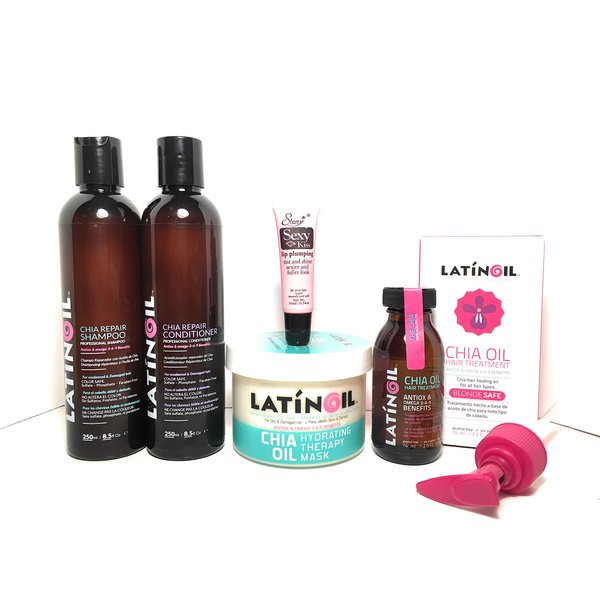 LatinOil Chia Oil Hair Essential Kit. *Free Starry Sexy Kiss Lip Plumping 10 Ml*