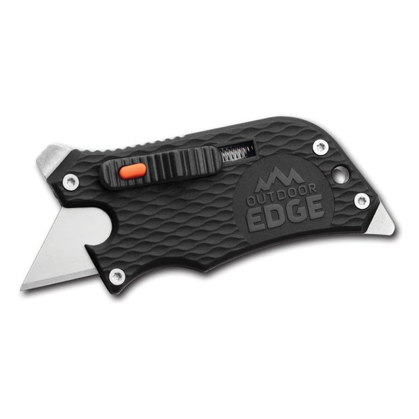 Outdoor Edge SlideWinder - Utility Knife Multitool with Standard Replaceable Razor Blade, Screwdrivers, Prybar, Bottle Opener and Pocket Clip with Locking Auto-Retracting Blade (Black)