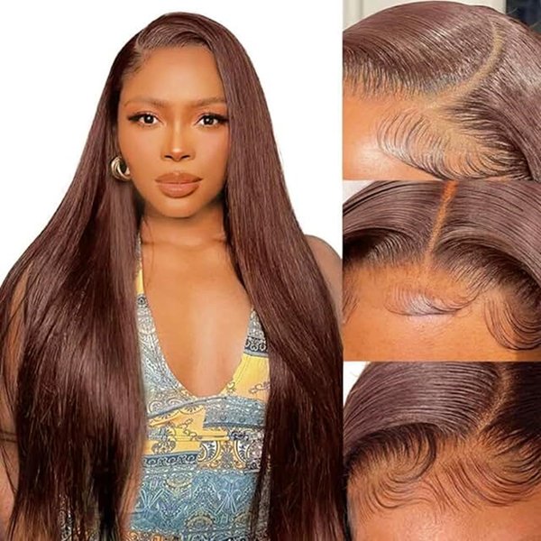 CYIKLI 26 Inch Chocolate Brown Lace Front Wigs Human Hair 13x6 Brown Lace Frontal Wigs Human Hair 200% Density HD Lace Frontal Wig Human Hair Colored Lace Closure Wigs Pre Plucked For Women