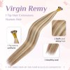 KiiKiiGirl Virgin Remy I Tip Hair Extensions Human Hair Chocolate Brown to Caramel Blonde Real Itip Human Hair Extensions 22Inch Pre Bonded I Tips Human Hair Extensions Invisible For Women 30G/Pack