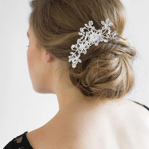 44Pcs Wedding Hair Combs for Brides Pearl Crystal Bridal Hair Accessories Side U Shaped Clips Silver Rhinestone Spiral Hair Pins for Women Bridesmaid Hair Down Headpiece