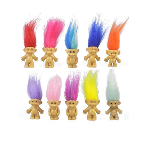 10PCS Mini Troll Dolls, Troll Toys Vintage Lucky Trolls Dolls Action Figures 1.2" Bodies, 2.3" Hairs Cake Toppers Adorable Cute Little Guys Collection, School Project, Arts Crafts, Party Favors