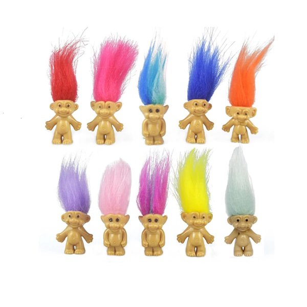10PCS Mini Troll Dolls, Troll Toys Vintage Lucky Trolls Dolls Action Figures 1.2" Bodies, 2.3" Hairs Cake Toppers Adorable Cute Little Guys Collection, School Project, Arts Crafts, Party Favors
