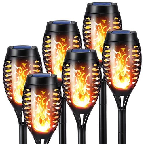 Toodour Solar Halloween Lights Outdoor, 6 Pack Solar Torch Lights with Flickering Flame, Waterproof Outdoor Yard Decorations Lights for Holiday, Garden, Lawn, Walkway, Outdoor Halloween Decorations