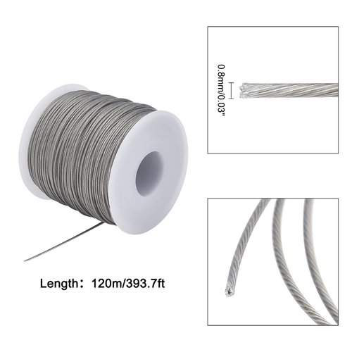AHANDMAKER 394FT Wire Cable, 1/32" 304 Stainless Steel Cable Wire Rope Strength Cable for Clothes Line Wires Outdoor Yard Craft Trellis Wire(0.8mm)