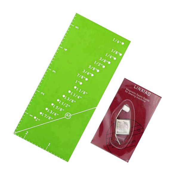 Seam Guide Ruler and Magnetic Seam Guide for Sewing Machine,1/8” to 2” Straight Line Hems Sewing Ruler of Sewing Products for Sewing Gauge, Includes 1/4” Pivot Point and 45 Degree Trim Line