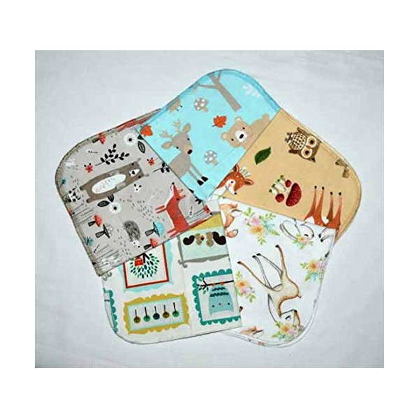 Sweet Woodland Animals 1 Ply 12x12 Inches Set of 5 Printed Flannel Paperless Towels