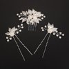 Teyglen 3Pcs Leaf Bride Wedding Hair Comb and Gold Leaf Pearl Hair Pins Comb Floral Flower Headpiece Wedding Hair Accessories Jewelry for Women (Silver)