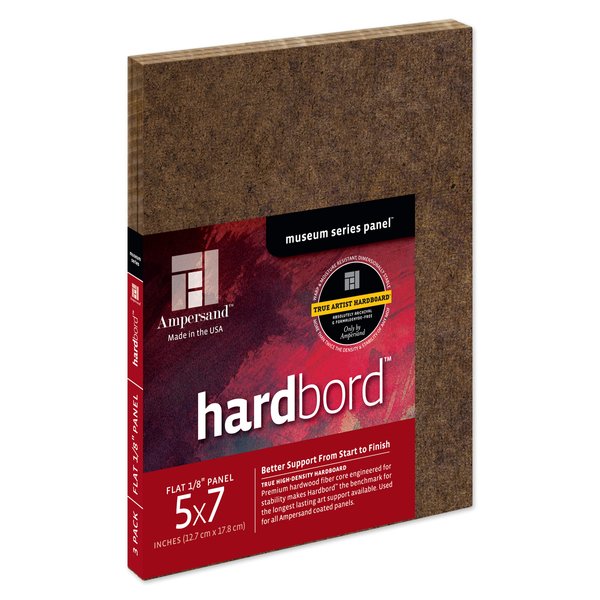Ampersand Art Supply Hardboard Wood Painting Panel: Museum Series Hardbord, 5" x 7" 3-Pack, 1/8 Inch Flat Profile