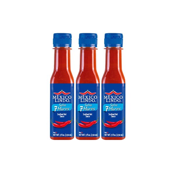 Mexico Lindo 7 Mares Hot Sauce | Perfect for Fish & Seafood | 10,800 Scoville Level | Spicy Flavor | 5 Fl Oz Bottles (Pack of 3)