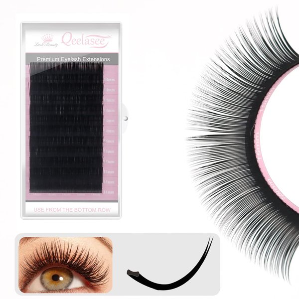 Qeelasee Ellipse Eyelash Extension 0.15 C Curl 8-15mm Mixed Tray Flat Eyelashes False Mink Individual Eyelash Extension Professional Salon Used Black Mink False Lashes Mink Lashes Extensions