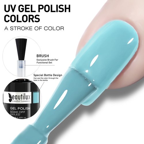 beautilux Light Blue Gel Nail Polish, 1Pcs Baby Blue Gel Nail Polish High Gloss Soak Off UV Nail Art Gel Manicure Salon at Home for Women (10ML)