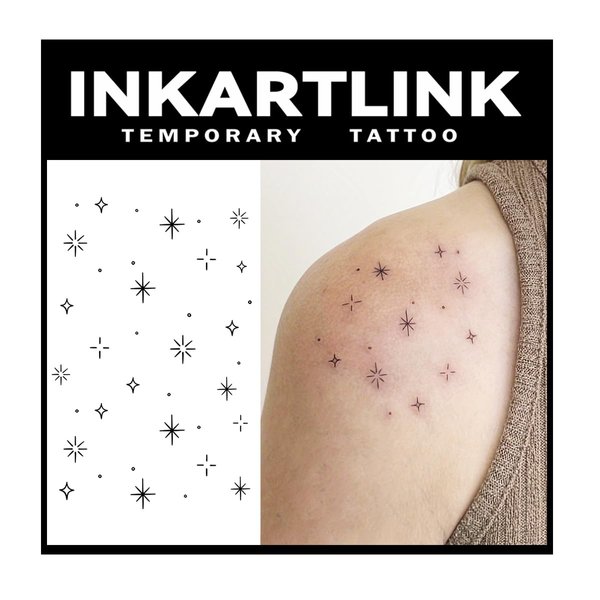 INKARTLINK Tattoo Tech, 2 Sheets Medium Semi Permanent Tattoo, Adult Art Design Temporary Tattoos, Lasts 1-2 Weeks, Waterproof, Realistic Look, No Adhesive, No Reflection (Starry Sky Dots)