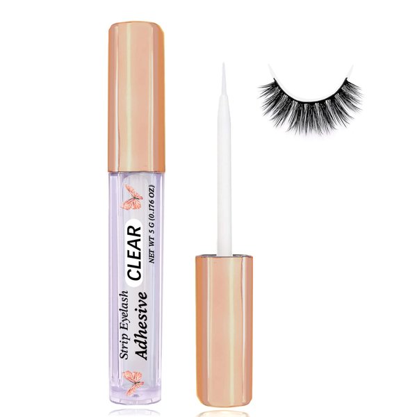 Clear Eyelash Glue Super Strong Hold Clear Eyelash Adhesive Waterproof Lash Glue Latex-Free Suitable for Sensitive Eyes Lashes Glue 5ml 0.18 OZ (1 Pack Clear)