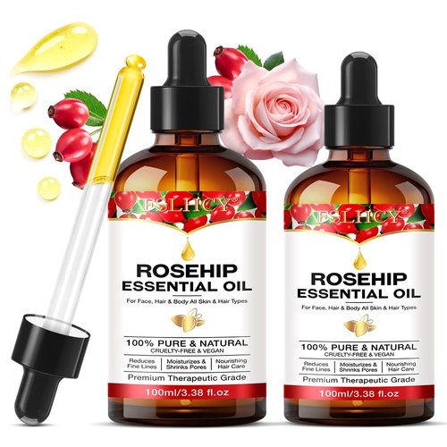 200ML Rosehip Seed Oil,Rose Hip Oil,100% Pure Rosehip Essential Oil for Face & Skin & Hair & Body & Scars,Cold Pressed for Anti-Aging, Nourishing Massage Oil, Body Oil