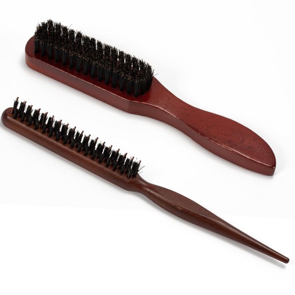 2 Pack Boar Bristle Brush for Slicking Back, Teasing, and Styling Fine or Thick Hair, Beard for Women and Men