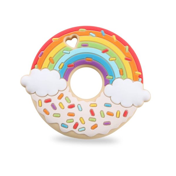 AmazingM Rainbow Donut Sensory Chew Teether for Boys and Girls,Food Grade Silicone Safety Chewy Teething Toy for Kids with Autism, ADHD,Oral Motor,Teething,Biting Needs