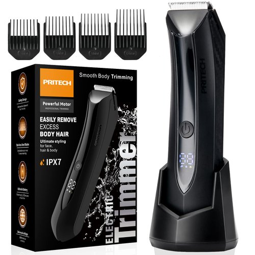 Body Hair Trimmer for Men Pubic Hair Trimmer - Wet/Dry Ball Trimmer with Ceramic Blade, Rechargeable Body Groomer for Men with Standing Recharge Dock, Cordless Groin Hair Trimmer for Men