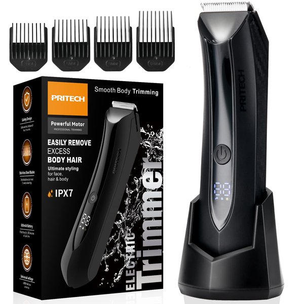 Body Hair Trimmer for Men Pubic Hair Trimmer - Wet/Dry Ball Trimmer with Ceramic Blade, Rechargeable Body Groomer for Men with Standing Recharge Dock, Cordless Groin Hair Trimmer for Men