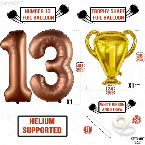KatchOn Football Birthday Balloon, 1pc, Brown 13th Birthday, Pack of 8, Sports Theme Decorations, Championship Trophy Balloons, Reusable, 40 inches, Ideal for Male, Men's Department