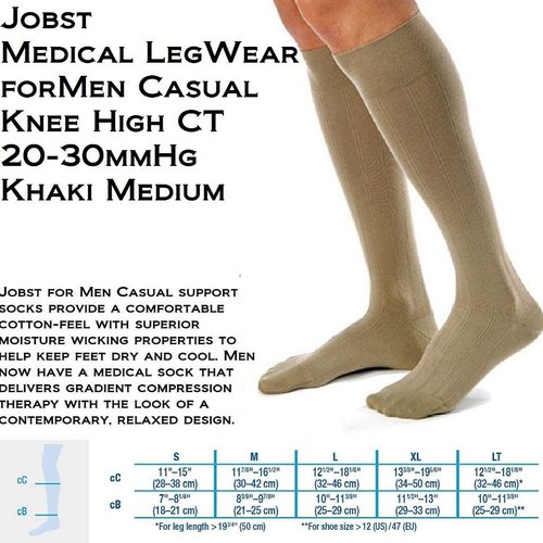 JOBST forMen Casual 20-30 mmHg Knee High Compression Socks, Khaki, Medium