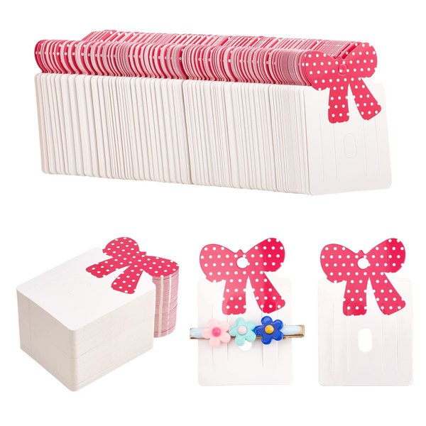 NBEADS 300 Pcs 3.11"x1.97" Paper Cardboard Hair Clip Display Cards with Bowknot, Rectangle Cut Bowknot Hair Clip Hair Bows Display Cards for Hair Barrettes Accessories Display and Organizing