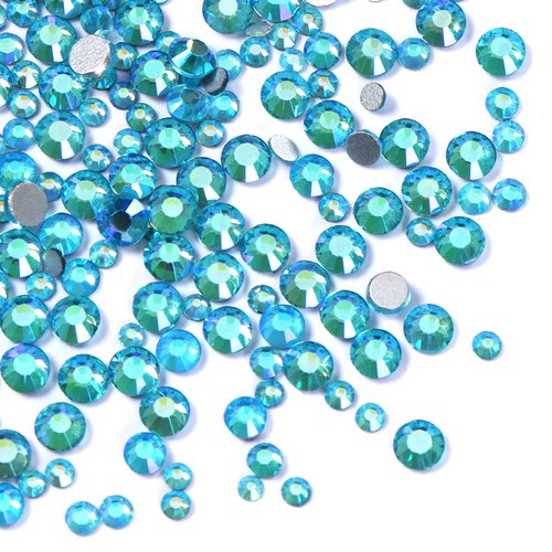 Jollin 3456pcs Flatback Rhinestones Glass Charms Diamantes Gems Stones for Nail Art 6 Size ss4~ss12 Aquamarine AB