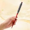 LLMSIX Small Round Hair Brush for Short Hair, 1/2inch Quiff Roller Hairbrush with Wooden Handle Portable Spiral Hair Brush for Hair Curling, Hair Styling and Blow Out (Brown)
