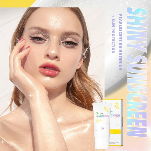 Easilydays Shimmer Face Primer with Sunscreen, SPF 30, Highlighting Fine Glitter Brightening + Sun Protection, Moisturizing Sunscreen, Natural & Refreshing, Oil-Controlling,Non-Greasy Isolation Primer