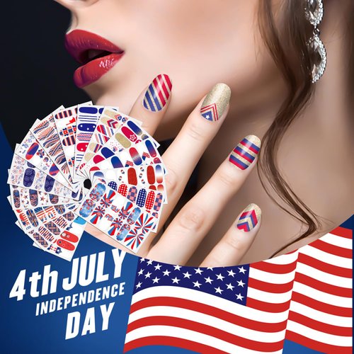 SILPECWEE 15 Sheets 4th of July Nail Polish Strips Independence Day Nail Wraps for Women Patriotic American Nail Polish Stickers Self Adhesive Fingernail Manicure Design with Nail File