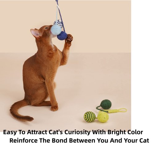 RORIPOPPU Cat Toy Sisal Ball Hanging Cat Toy Handmade Cat Rope Ball Chew Eco-Friendly Toy Pets Interactive Toy Cat Toys for Indoor Cats (Original Color)