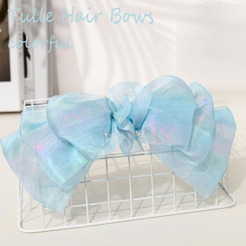 Outyua Blue Hair Bow Big Bow for Hair Tulle Light Blue Bow Colorful Barrette Hair Accessories for Women Girls