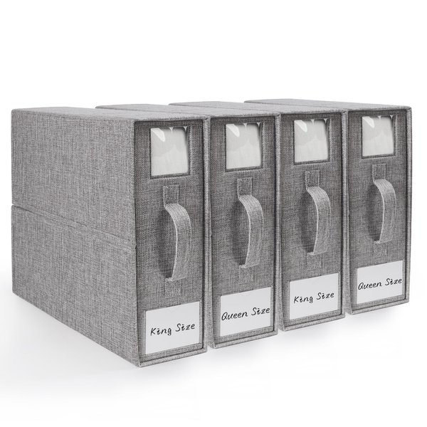 DELLAN Bed Sheet Organizer, Linen Closet Organizers and Storage, Foldable Cube Sheet Set Organizer (4 Pack)