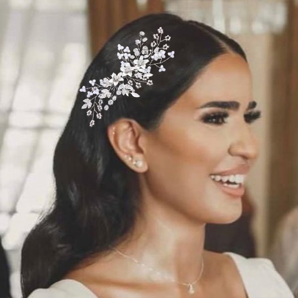 Catery Flower Bride Wedding Hair Comb Silver Rhinestones Hair Side Comb Bridal Hair Clips Hair Accessories for Women and Girls