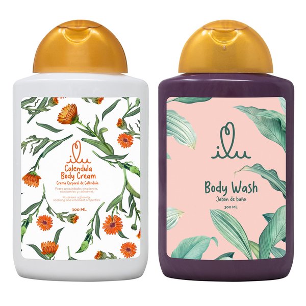ILU Body Cream & Body Wash Bundle - Multi-Purpose Relief & Nourishment, Plant-Powered Hydration, Invigorating Cleansing, Soothes & Moisturizes, Normal Skin Types, pleasant aroma, 10 fl oz (Pack of 2)