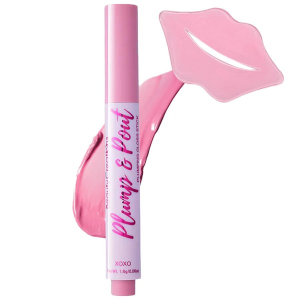Glam Lux Beauty Bundle Beauty Creations Plump & Plout Plumping Gloss Stick Lip Gloss Hydrating Instantly Volumizing High Shine Tingling w Collagen Lip Mask (XOXO- Muted Soft Pink, 1.8g)