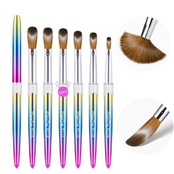 6PCS Acrylic Nail Brush Set, 4/8/10/12/14/16. Kolinsky Nail Art Brushes for Acrylic Application, Sturdy Handle Oval Shaped Acrylic Powder Nail Design Tools for Professional Manicure DIY Home