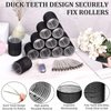 Hair Curlers Rollers, 12Pcs Big Hair Rollers Self Grip Holding Curlers with 12Pcs Stainless Steel Duckbill Clips for Long Medium Thick Hair Bangs Volume (Black)
