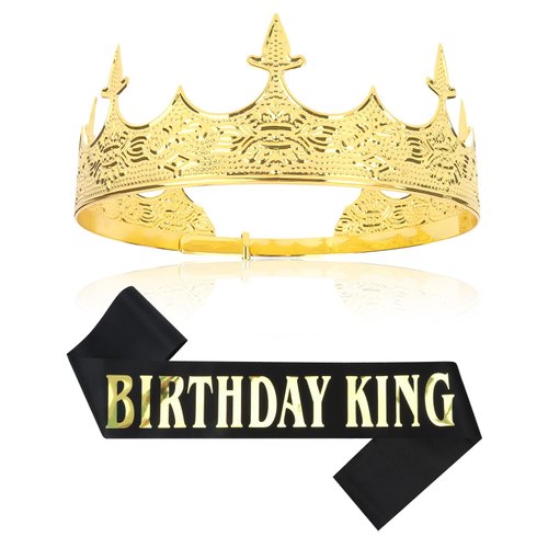 CIEHER King Crown & Birthday King Sash for Men Boys，King Crowns for Men Vintage Baroque Crown Prom King Crown Tiara Birthday King Crown Birthday Gifts For Men, Birthday Decorations for Men