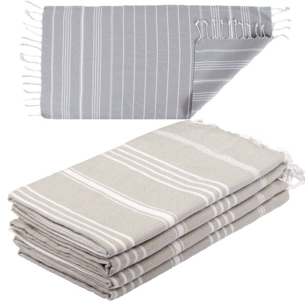 Clotho 4 Pack Turkish Hand Towels for Bathroom | 100% Cotton 18 x 40 Inch | Decorative Hand Towel Set of 4 for Bath and Kitchen | Lightweight Hand Towel for Travel Hair Gym Yoga - (Silver Gray)