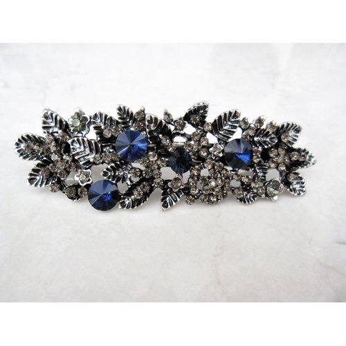 Generic Blue gray silver flower leaf crystal hair clip barrette bridal hair clip