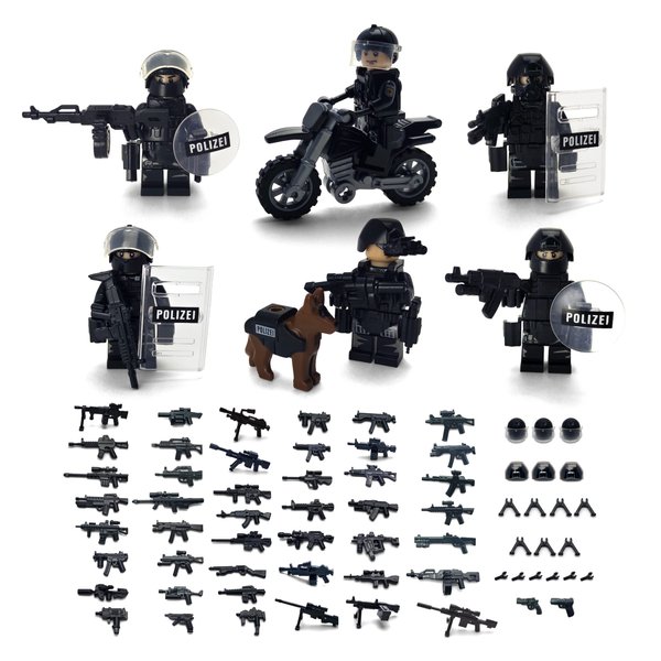 Toysvill SWAT Military Police Building Block Kit for Kids | Motorcycle & Soldiers Minifigures (Classic Set of 6 PCS) with Dog, Modern Weapons and Accessories Gift