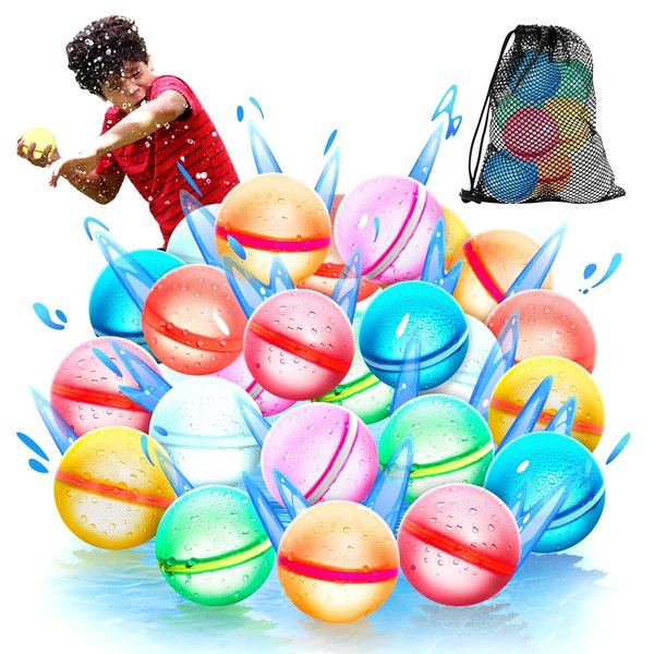 【24 Pack】Magnetic Reusable Water Balloons Fast Refillable for Kids Outdoor Activities, latex-free Kids Pool Beach Bath Toys, Self-Sealing Water Bomb Quick Fill for Summer Games