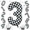 3rd Birthday Number Balloons for Boys, 40 Inch Checkered Racing Foil 3 Balloons, Self Inflating Helium Black and White Big Number 3 Balloon for Kids Birthday Race Car Flag Party Decoration Supplies