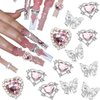RODAKY 12PCS Butterfly Nail Charms Pink Heart Nail Gems 3D Silver Butterflies Nail Art Charms Shiny Nail Rhinestone Nail Decoration for Women Manicure DIY Crafts Design