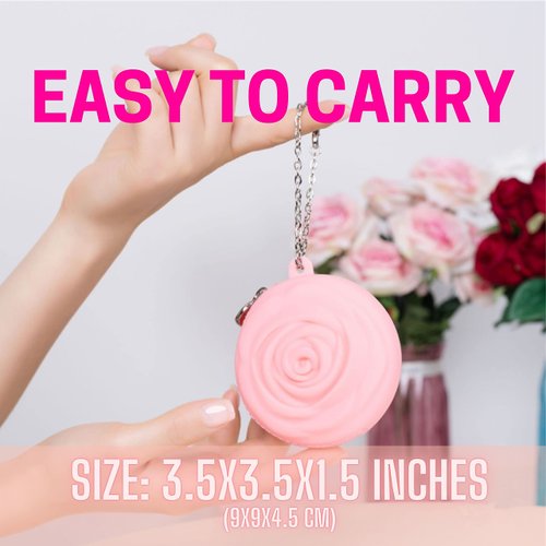 Adorable Pink Peri - Menstrual Period Cup Case Storage Bag | Rose Design + Silicon Material | Easy to carry, clean, and use | Metal Chain attached | Multi-use for any small items (White)