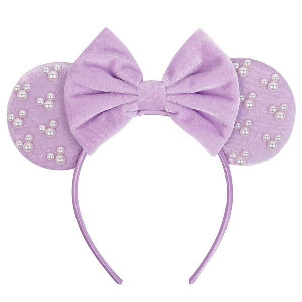 WOVOWOVO Mouse Ears Hair bands for Women Girls Purple Bow Pearl Hairbands Velvet Headband Christmas Cosplay Costume Princess Party Decorations