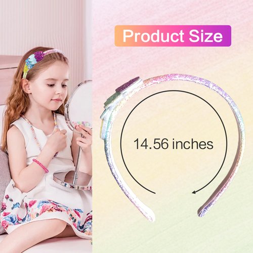 Beleki Glitter Headband for Girls, Sparkle Sequin Ice Cream Headband Rainbow Thin Headband Non-slip Hairband for Toddler/Girls/Teens/Kids 4-6 8-12