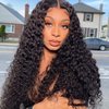 BASEMMAHER Lace Front Wigs Deep Wave Human Hair Pre-Plucked Glueless Artificial Body Wave Frontal Wigs Curly Wigs HD Transparent Wig for Black Women Daily Party Use 26 Inch