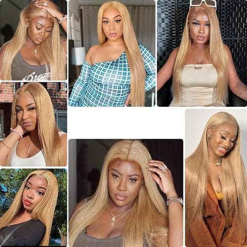 27 Blonde Bundles Human Hair Unprocessed Brazilian Virgin Hair Color #27 Straight Bundles 10 12 14 Inch 8A Grade Double Weft Weave Extensions Hair Soft And Healthy for Women